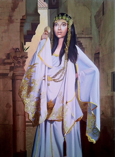 Schilderij getiteld "La Robe Melhfa" door Bernard Ciochetti, Origineel Kunstwerk, Acryl
