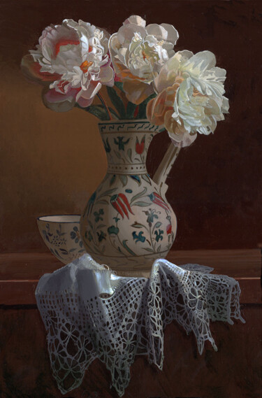 Painting titled "Vase de Pivoines" by Bernard Ciochetti, Original Artwork, Acrylic