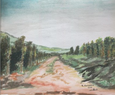 Peinture intitulée "aquarelle chemin da…" par Bernard Faucheux, Œuvre d'art originale, Huile