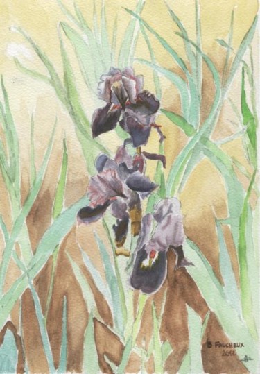 Peinture intitulée "aquarelle les iris…" par Bernard Faucheux, Œuvre d'art originale, Huile