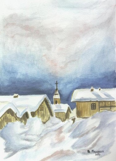 Peinture intitulée "aquarelle village d…" par Bernard Faucheux, Œuvre d'art originale, Huile