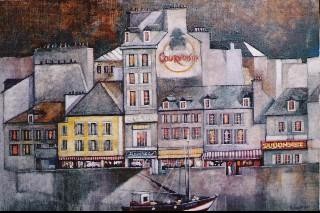 Peinture intitulée "Port le soir" par Bernard Fosse, Œuvre d'art originale, Huile