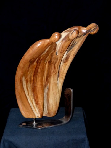 Sculpture titled "Migrantes" by Bernard Geoffroy, Original Artwork, Wood