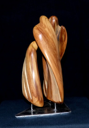 Sculpture titled "Les trois maudits" by Bernard Geoffroy, Original Artwork, Wood