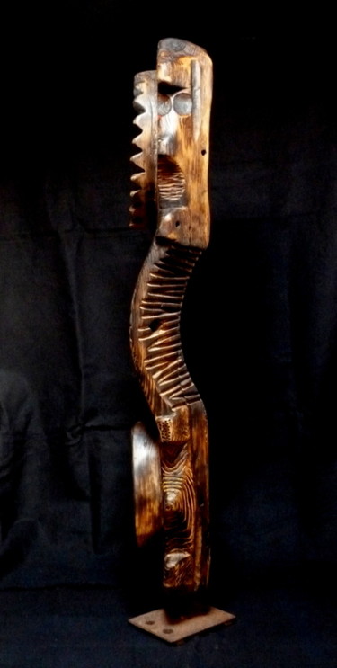Sculpture titled "Joug totem" by Bernard Geoffroy, Original Artwork, Wood