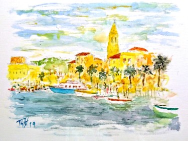 Peinture intitulée "Petit port de Sanary" par Bernard Hoenig, Œuvre d'art originale, Aquarelle