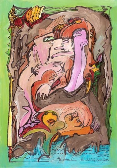 Drawing titled "A CHEVAL SUR UN PEN…" by Virgile Bernardi, Original Artwork