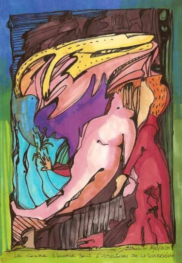 Dessin intitulée "LE COUPLE S ENVOLE…" par Virgile Bernardi, Œuvre d'art originale, Autre