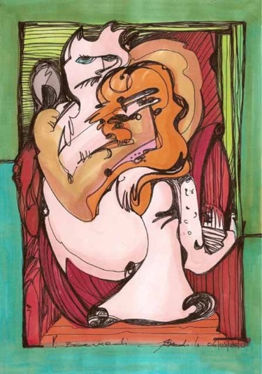 Dessin intitulée "LE MOUSTACHU ET SON…" par Virgile Bernardi, Œuvre d'art originale, Autre