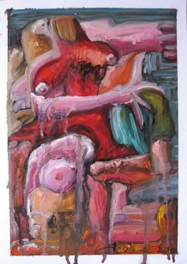 Peinture intitulée "LA CHIENNE EN JUPON…" par Virgile Bernardi, Œuvre d'art originale, Huile