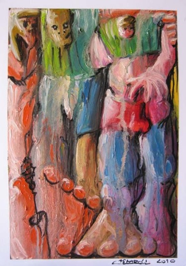 Pintura titulada "LES HOKEYEURS DE VA…" por Virgile Bernardi, Obra de arte original, Oleo