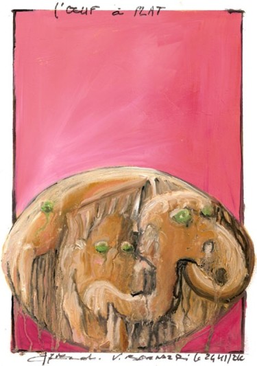 Peinture intitulée "OEUF A PLAT 30X21" par Virgile Bernardi, Œuvre d'art originale, Huile