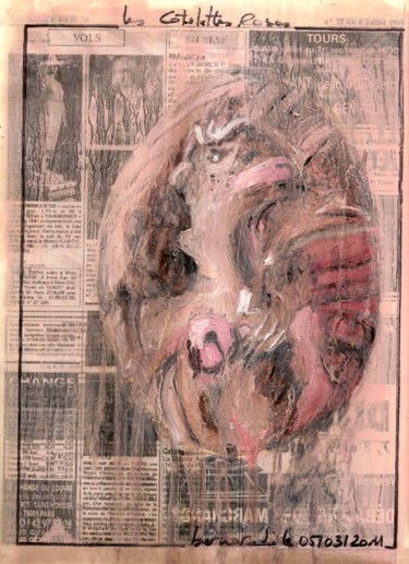 Painting titled "LES COTELETTES ROSE…" by Virgile Bernardi, Original Artwork, Oil