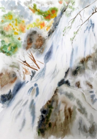 Painting titled "Cascade" by Bernard Massias, Original Artwork, Watercolor