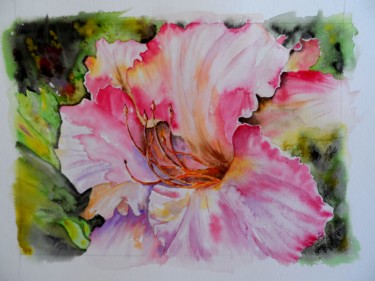 Painting titled "Fleur" by Bernard Massias, Original Artwork, Watercolor