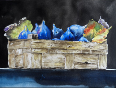 Peinture intitulée "Panier de figues" par Bernard Massias, Œuvre d'art originale, Aquarelle