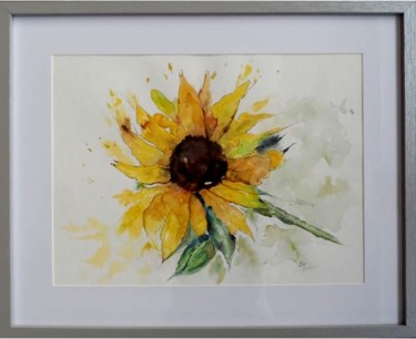 Painting titled "Tournesol" by Bernard Massias, Original Artwork, Watercolor