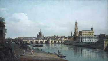 Schilderij getiteld "Dresde vue de la ri…" door Bernardo Bellotto, Origineel Kunstwerk, Olie
