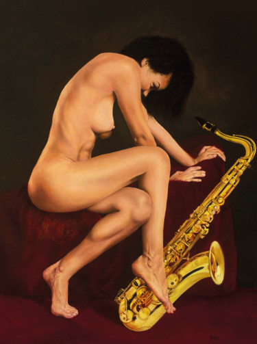 Картина под названием "Voglia di sax" - Bernardo Ariatta (Arbe), Подлинное произведение искусства, Масло