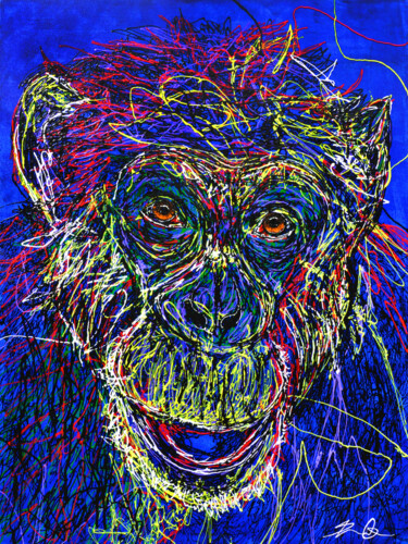 Malarstwo zatytułowany „Chimpanzee” autorstwa Bernard Ouellette, Oryginalna praca, Akryl Zamontowany na Panel drewniany