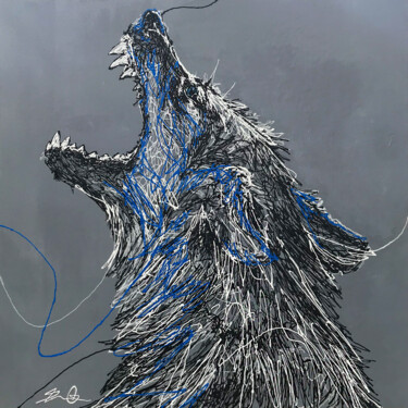 Peinture intitulée "Cri du loup" par Bernard Ouellette, Œuvre d'art originale, Acrylique Monté sur Panneau de bois