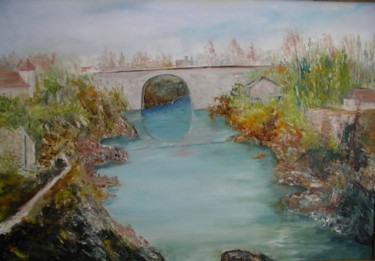 Peinture intitulée "pont d'Orthez" par Bernard Sabot, Œuvre d'art originale