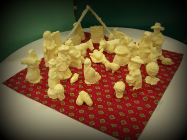 Sculpture titled "creche en margarine…" by Bernard Vergier, Original Artwork, Other