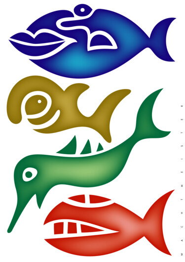 Digitale Kunst mit dem Titel "Four Fishes | quatr…" von Bernd Wachtmeister, Original-Kunstwerk, Digitale Malerei