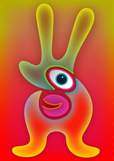 Цифровое искусство под названием "Rainbow Rabbit" - Bernd Wachtmeister, Подлинное произведение искусства, Цифровая живопись