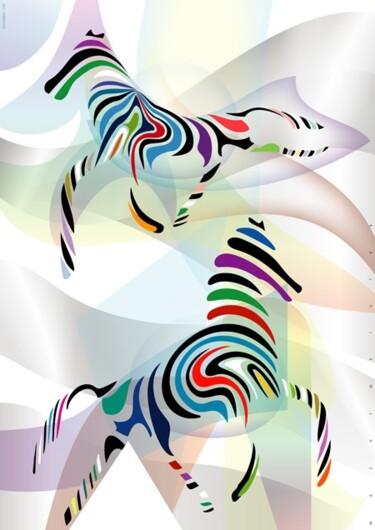 Digital Arts titled "Vector Zebras" by Bernd Wachtmeister, Original Artwork, Digital Painting
