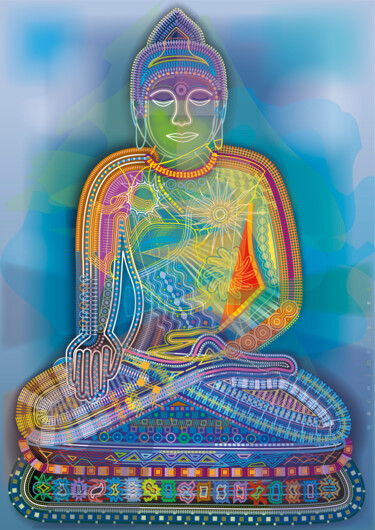 Digitale Kunst mit dem Titel "Rainbow Budhha | Ar…" von Bernd Wachtmeister, Original-Kunstwerk, 2D digitale Arbeit