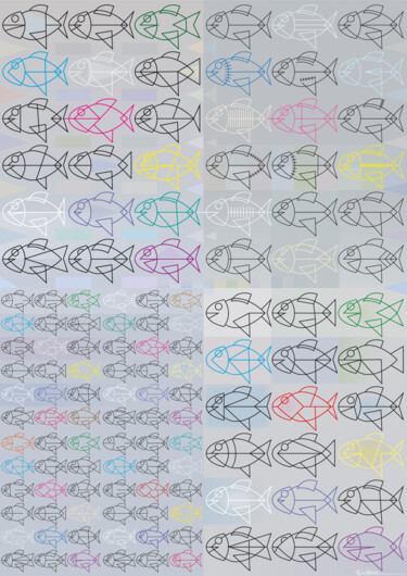 Digitale Kunst mit dem Titel "Fische, viele, kons…" von Bernd Wachtmeister, Original-Kunstwerk, 2D digitale Arbeit