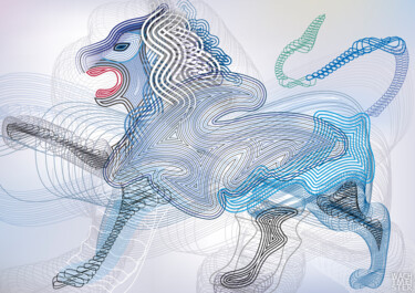 Digital Arts με τίτλο "Lines Lion | Linien…" από Bernd Wachtmeister, Αυθεντικά έργα τέχνης, 2D ψηφιακή εργασία