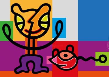 Digitale Kunst mit dem Titel "Katz und Maus | Cat…" von Bernd Wachtmeister, Original-Kunstwerk, Digitale Malerei