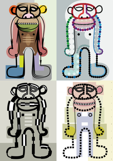 Digitale Kunst mit dem Titel "Four Slouchy Monkey…" von Bernd Wachtmeister, Original-Kunstwerk, 2D digitale Arbeit