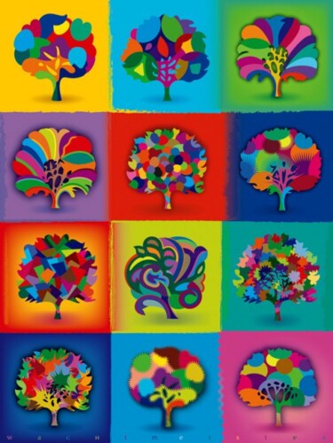 Digitale Kunst getiteld "Spring Trees" door Bernd Wachtmeister, Origineel Kunstwerk, Digitaal Schilderwerk