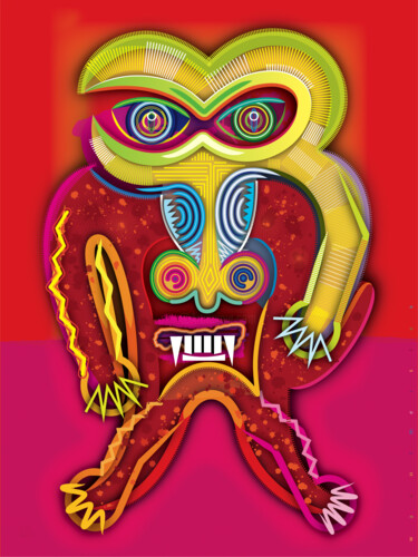 Digitale Kunst mit dem Titel "Angry Mandrill" von Bernd Wachtmeister, Original-Kunstwerk, 2D digitale Arbeit