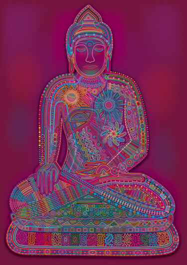 Arte digitale intitolato "Red Rainbow Buddha" da Bernd Wachtmeister, Opera d'arte originale, Lavoro digitale 2D