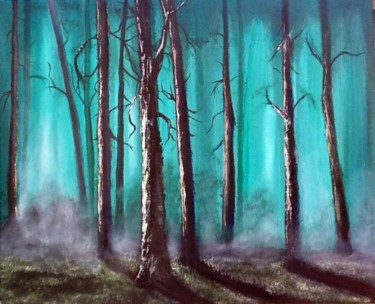 Malerei mit dem Titel "Brume, forêt n°5" von Samuel Bernet, Original-Kunstwerk