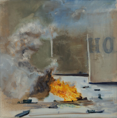 Painting titled "Feuer" by Bernhard Köllhofer, Original Artwork, Oil Mounted on Wood Stretcher frame