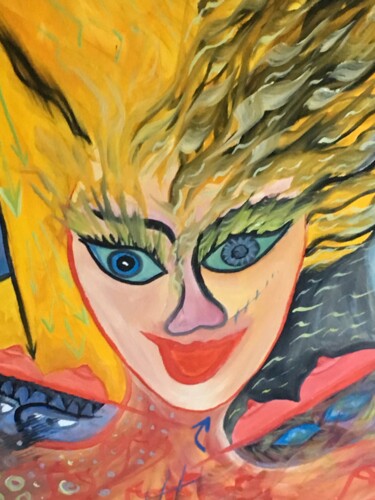Malerei mit dem Titel "Blondine in Shangha…" von Bernie Spielmann, Original-Kunstwerk, Öl