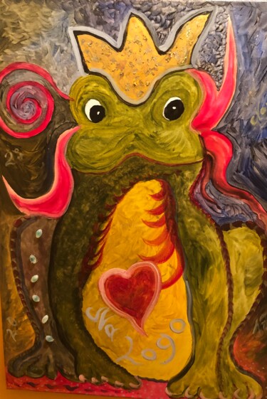 Collagen mit dem Titel "Froschkönig" von Bernie Spielmann, Original-Kunstwerk, Acryl