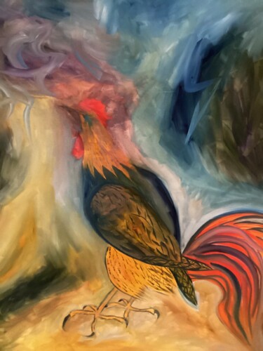 Malerei mit dem Titel "Der Hahnenschrei…20…" von Bernie Spielmann, Original-Kunstwerk, Öl