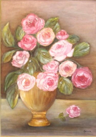 Peinture intitulée "Vase aux roses" par Bernie38, Œuvre d'art originale