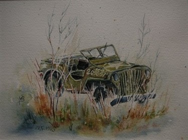 Pittura intitolato "vieille jeep" da Bernadette Maréchal, Opera d'arte originale