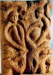 Sculpture titled "Adam and Eva" by Bertalan, Original Artwork, Wood
