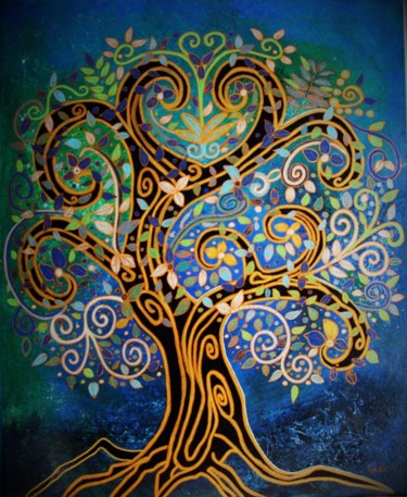 Malerei mit dem Titel "arbre de vie" von Berthe Rosso, Original-Kunstwerk, Acryl