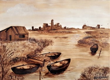 Peinture intitulée "étang de Palavas" par Berthe Rosso, Œuvre d'art originale, Autre