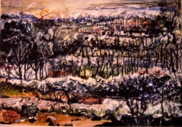 Malerei mit dem Titel "Landschaft mit hell…" von Berthold Maier, Original-Kunstwerk