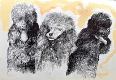 Dessin intitulée "Three Dogs Are Play…" par Berthold Von Kamptz, Œuvre d'art originale, Autre
